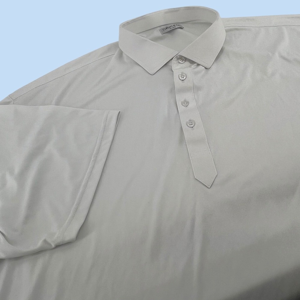 Collars & Co Men White Dress Collar Polo Shirt English Spread 3XL Short Sleeve